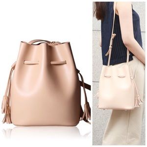 Blush Pink Leather Bucket Bag